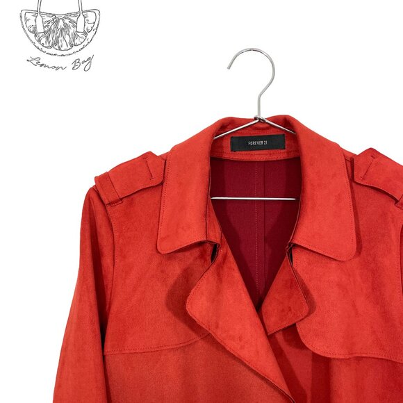 Forever 21 / Midi Wrap Suede Trench Coat / Color Brick Red/ Size S - Picture 6 of 7
